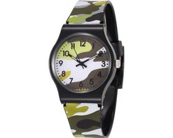 Stoer kinderhorloge met leger/camouflage print in de kleur groen I-deLuxe verpakking
