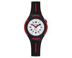 Tekday-Analoog-Kinderhorloge-Zwart/Rood-Waterdicht-Achergrond verlichting-Silicone band-Fijn draagcomfort