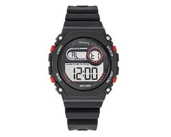 Tekday-Horloge-Digitaal-Tiener-38MM-Alarm-Timer-Stopwatch-10ATM waterdicht-Silicone band-Zwart/Rood
