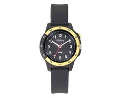 Tekday-Kinder horloge-Analoog-32MM-Waterdicht 10ATM-Lampje-Achtergrond verlichting-Silicone band-Zwart/Goudkleurig