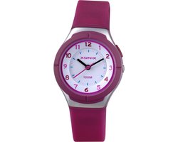 Xonix ABP-003 - Horloge - Analoog - Kinderen - Unisex - Siliconen band - ABS - Cijfers - Waterdicht - Paars - Zilverkleurig - 10 ATM