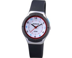 Xonix ABP-007 - Horloge - Analoog - Kinderen - Unisex - Siliconen band - ABS - Cijfers - Waterdicht - Zwart - Zilverkleurig - Rood - 10 ATM