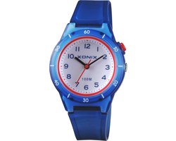 Xonix ABU-006 - Horloge - Polshorloge - Analoog - Kinderen - Unisex - Siliconen band - Rond - Kunststof/ABS - Cijfers - DonkerBlauw - Blauw/Transparant - Rood - Wit - Waterdicht