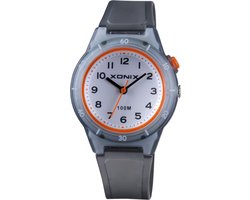 Xonix ABU-007 - Horloge - Polshorloge - Analoog - Kinderen - Unisex - Siliconen band - Rond - Kunststof/ABS - Cijfers - Zwart/Transparant - Grijs/Transparant - Oranje - Wit - Waterdicht