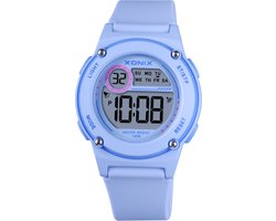 Xonix BBP-001 - Horloge - Polshorloge - Digitaal - Unisex - Rond - Siliconen band - ABS - Schermverlichting - Alarm - Datumaanduiding - Start-Stop - 12/24H - LichtBlauw