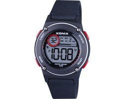 Xonix BBP-007 - Horloge - Polshorloge - Digitaal - Unisex - Rond - Siliconen band - ABS - Schermverlichting - Alarm - Datumaanduiding - Start-Stop - 12/24H - Zwart