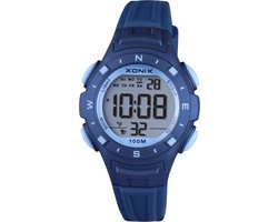Xonix IB-A06 - Horloge - Polshorloge - Digitaal - Kinderen - Unisex - Rond - Siliconen band - ABS - Cijfers - Achtergrondverlichting - Datumaanduiding - Alarm - Start-Stop - 12/24u - Tweede tijdzone - Waterdicht - DonkerBlauw - LichtBlauw