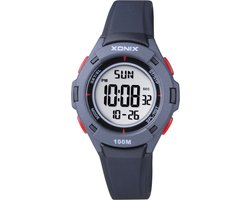 Xonix-kinderhorloge -model bbn-007-unisex-zwart-datum-100 meter waterdicht-timer-stopwatch-backlight-diameter 33 mm-2 tijden