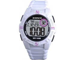 Xonix KQA-004 - Horloge - Digitaal - Kinderen - Unisex - Siliconen band - ABS - Cijfers - Achtergrondverlichting - Alarm - Start-Stop - Chronograaf - Tweede tijdzone - Waterdicht - 10 ATM - Wit - Zwart - Roze