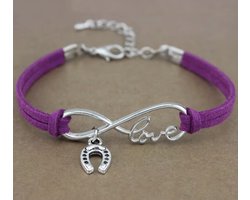 12Getit Armbandje paars met paarden hoefijzer hangertje