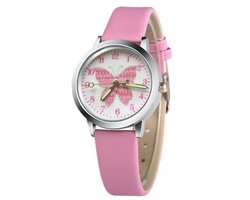 12Getit Meisjes horloge met vlinder afbeelding en roze leer bandje.