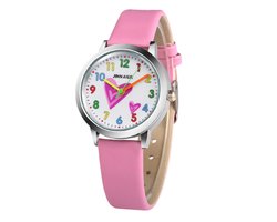 12Getit Meisjes horloge Roze met hartjes afbeeldingen en leer bandje