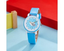 Actie4you® - Meisjes Horloge – Licht Blauw met Hartjes – PU Leren Bandje - Girls Watch – Kids Horloge