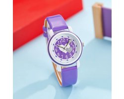 Actie4you® - Meisjes Horloge – Paars met Hartjes – PU Leren Bandje - Girls Watch – Kids Horloge