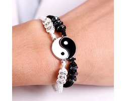 Actie4you® - Vriendschapsarmband Yin Yang - 16 tot 23 cm - zwart wit – Koppel armband - Armband
