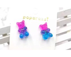 Akyol - beer oorbellen - Blauw roze - Beertje - Cadeau - Sieraad - oorbellen beertjes - sieraad voor meisje