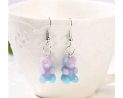 Akyol - beer oorbellen - blauw/roze - oorbellen beer - oorhangers beer - meisjes oorbel - cadeau oorbel voor meisje - beertjes - glitter oorbel - leuke oorbelletjes meisje - beer oorhangers