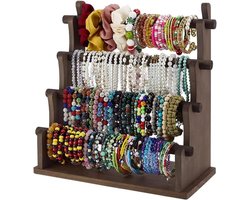 Allecto- Armband organizer - Houten armbandhouder - 4 niveaus - Multifunctioneel - Haarelastiek opslag - Horloge display - Sieradenstandaard - Geschikt voor winkeleigenaren - Natuurlijk hout.