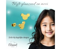 Aramat Jewels | Oorbellen | Goudkleurige Mickey Mouse Oorbellen – 8mm RVS | | | |8mm | Staal | Kinderen, Volwassenen | Verkleurd niet