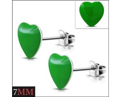 Aramat Jewels | Oorbellen | Vrolijke Acryl Oorbellen met Hartje | 7mm / Groen |8mm | Staal | Kinderen, Volwassenen | Cadeautje