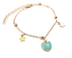 Armband Meisje- Armband met Groen Hartje- Armband Ster- Bedelarmband-Meisjes Bedelarmbandje Hartje- Goudkleurig- Kind- LiLaLove