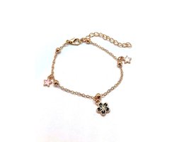 Armband Meisje- Bedelarmbandje Bloem- Meisjes armbandje met bloem- Armband Ster- Zwart- Goudkleurig- Bedel- Kind- LiLaLove