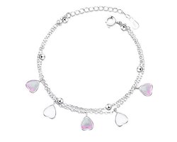 Armband Meisje- Meisjes armband Zilver 925 Sterling- Armbandje 2 laags Hartjes Roze Wit- Bedelarmbandje Meisje Kind- LiLaLove