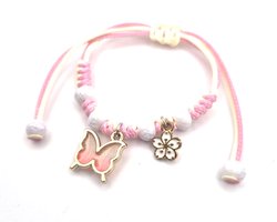 Armband Meisje- Roze- Armband Vlinder- Meisjes armband Vlinder- Touwarmband Meisje- Sterretje- Kind- LiLaLove