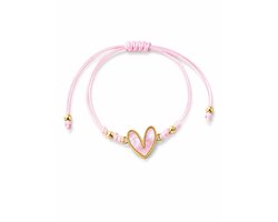 Armband Meisje- Touw Armband- Meisjes armbandje hartje- Tiener armband- Armband Hartje- Koordarmband- Roze- Goudkleurig- Touw- Kind- Cadeau Meisje-LiLaLove