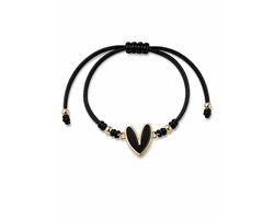 Armband Meisje- Touw Armband- Meisjes armbandje hartje- Tiener armband- Armband Hartje- Koordarmband- Zwart- Goudkleurig- Touw- Kind- Cadeau Meisje-LiLaLove
