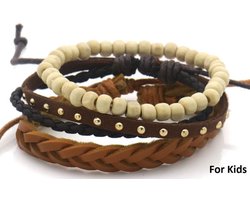 Armbandenset - kinderen - Leer & Kralen - trendy - verstelbaar