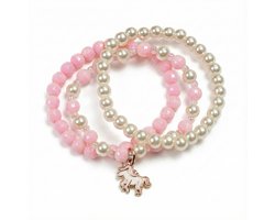 Armbandenset meisjes - 3 stuks - unicorn hanger - kralenarmband voor kinderen - parels - roze