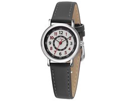 ATRIUM Horloge Kind - Kinderhorloge Jongen / Meisje - Zwart - Rode Accenten - 5 bar Waterdicht - Leercijferblad - Leren - Verstelbaar Bandje 14,5 -19 cm - Leren - Duidelijk - Quartz Uurwerk - Edelstalen Sluiting - A31-107