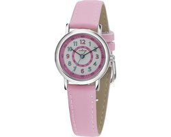 ATRIUM Horloge Kind - Kinderhorloge - Meisje - Licht Roze -Mint Accenten - 5 bar Waterdicht - Leercijferblad - Leren - Verstelbaar Bandje 14,5-19 cm - Leren - Duidelijk - Quartz Uurwerk - Edelstalen Sluiting - A31-104