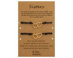 BFF Armbandjes voor 2 met Dubbel Hart - Goud - Persoonlijk Cadeau Kaartje - Vriendschap Cadeau - Pax Amare
