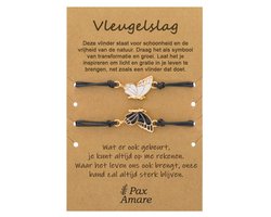 BFF Armbandjes voor 2 met Vlinders - Zwart / Wit met Goud - Persoonlijk Cadeau Kaartje - Vriendschap Cadeau - Pax Amare