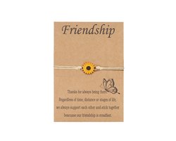 Bixorp Friends Vriendschapsarmbandje met Zonnebloem Beige Bandje  - BFF Armband Meisjes - Best Friends Armband Vriendschap Cadeau voor Twee