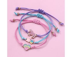Bixorp Friends Vriendschapsarmbandjes voor 3 met Eenhoorn, Hartje & Sterretje - Roze | Paarse | Blauwe Bandjes - BFF Armband met Glitters