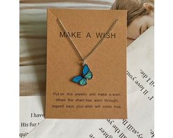 Bixorp Love Vlinder Ketting Blauw aan Zilverkleurig Koord - Geluksketting - Cadeau voor Dames & Meisjes