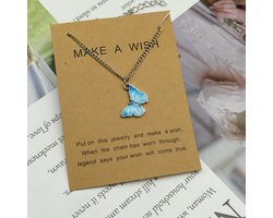 Bixorp Love Vlinder Ketting Lichtblauw aan Zilverkleurig Koord - Geluksketting - Cadeau voor Dames & Meisjes