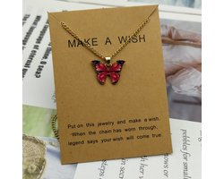 Bixorp Love Vlinder Ketting Rood aan Goudkleurig Koord - Geluksketting - Cadeau voor Dames & Meisjes