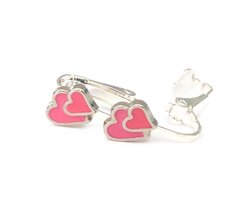 Clip Oorbellen Kinderen - Oorclips - Dubbel Hartje - Roze - Knopje - MNQ bijoux
