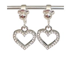 Clip Oorbellen Kinderen - Oorclips - Hart - Open - Veel glitters - Zilver - Hangoorbellen - MNQ bijoux