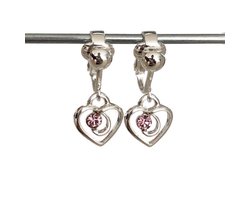 Clip Oorbellen Kinderen - Oorclips - Verzilverde Hartjes - 1 Glitter - Roze - Hangoorbellen - MNQ bijoux