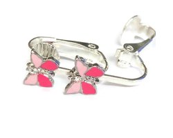 Clip Oorbellen Kinderen - Oorclips - Vlinder - Roze - 1 Glitter - Knopjes - MNQ bijoux