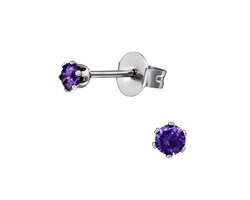 CS Joy - Oorbellen - 3 mm - Chirurgisch staal - paars zirkonia - oorknoppen - kinderoorbellen ( zweerknopjes )
