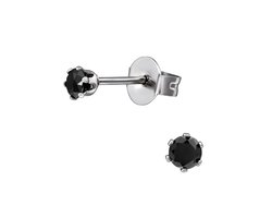 CS Joy - Oorbellen - 3 mm - Chirurgisch staal - zwart zirkonia - oorknoppen - kinderoorbellen ( zweerknopjes )