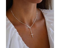 Dames Ketting - Infinity Kruis - Zilverkleurige Halsketting met Oneindigheid & Kruis Hanger - Minimalistisch & Elegant Sieraad voor Vrouwen - Spiritueel, Trendy & Tijdloos - Perfect Cadeau voor Dagelijks Gebruik of Feestelijke Gelegenheden