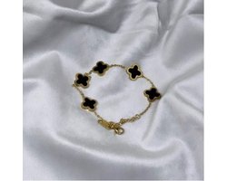 EHH Beauty - armband klaver - stainless steel-goudkleur-zwart - dames armband-Moeder/Dochter