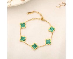 EHH beauty - Armband -Kleine Klaver - Stainless Steel - 21 cm - Goudkleurige klaver armband groen